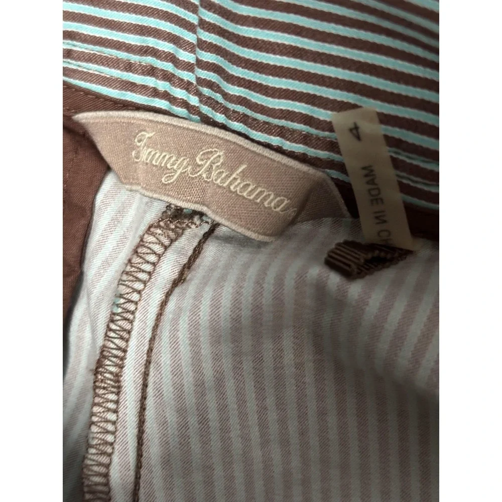 Tommy Bahama Bermuda Shorts Womens 4 Brown Stripe Twill Stretch Chino Casual
